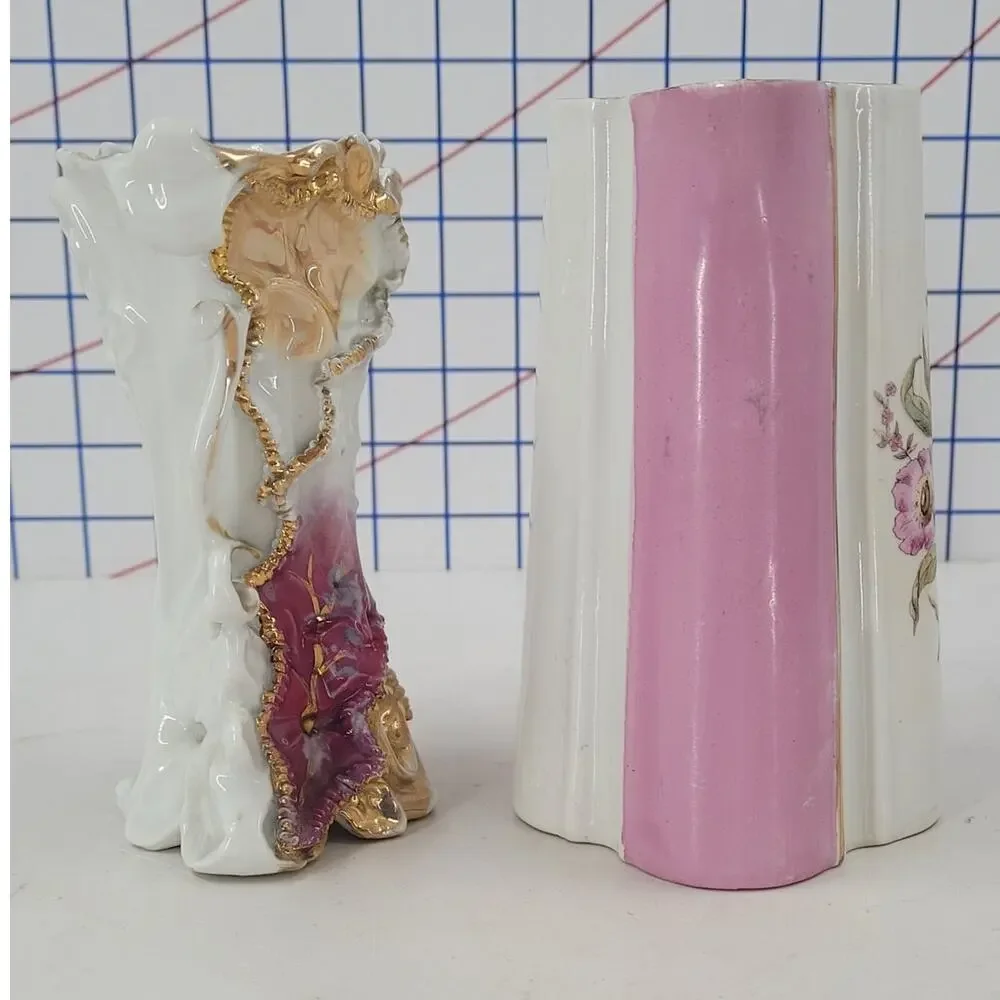 Coquette Pink Gilded Vase Pitcher Lot‎ Romantic Cottagecore Vintage Shabby Chic
